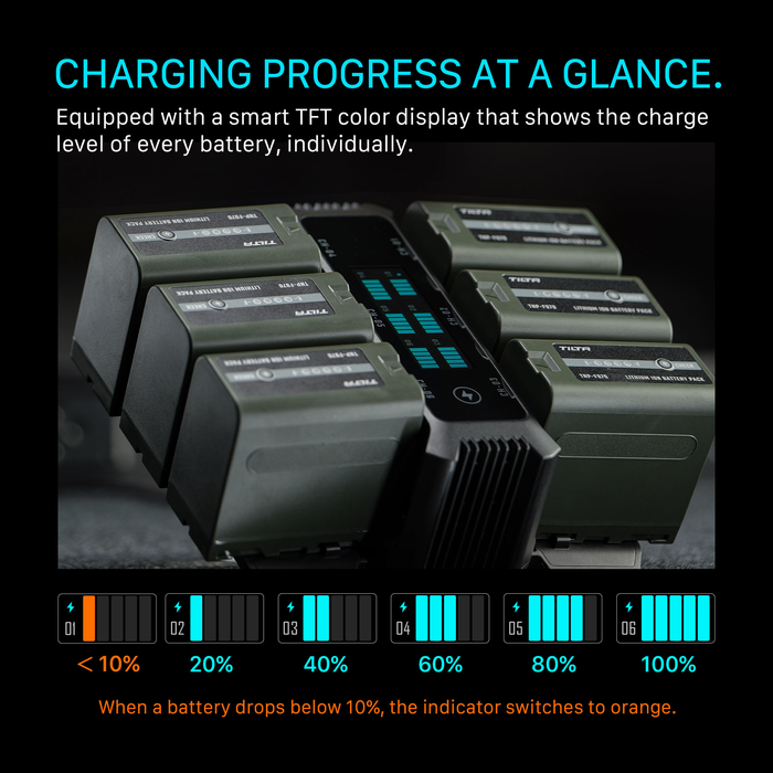 Tilta Foldable Charging Station for L-Series/NP-F Battery Kit with 6 Batteries - Black