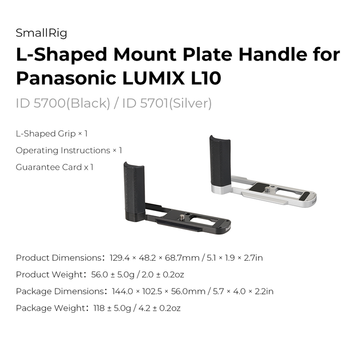 SmallRig L-Shaped Mount Plate with Silicone Handle for LUMIX L10 5701 - Silver