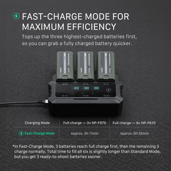 Tilta Foldable Charging Station for L-Series/NP-F Batteries (6 Channel) - Black