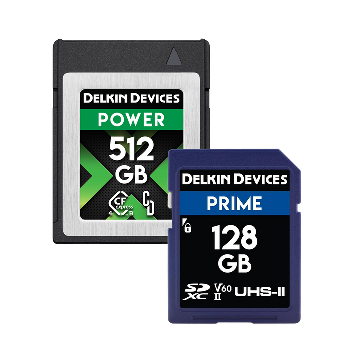 Delkin Devices 512GB POWER CFexpress 4.0 Type B Memory Card & 128GB PRIME UHS-II SDXC Memory Card Bundle