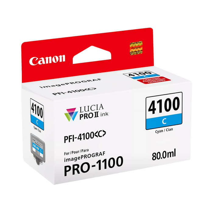 Canon PFI-4100 Cyan Pigment Ink Cartridge for imagePROGRAF PRO-1100 Printer - 80mL