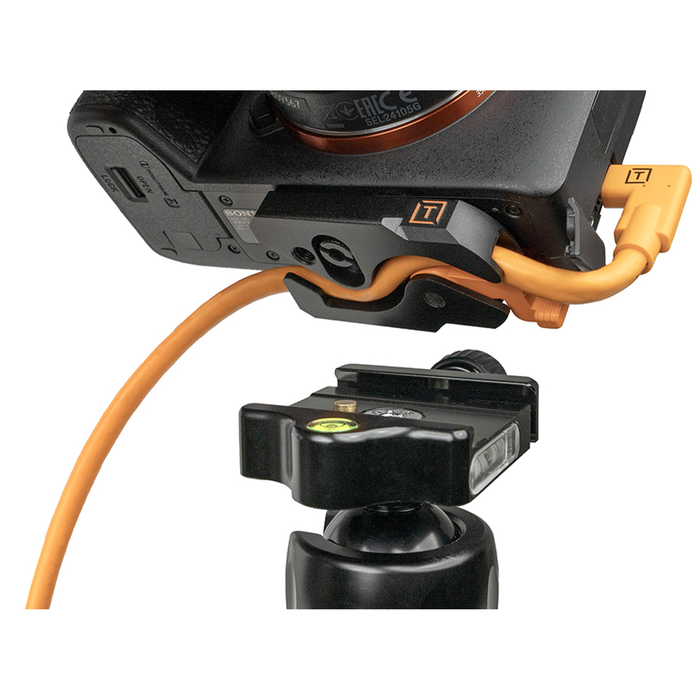 Tether Tools TetherGuard LeverLock Plate & Cable Bundle, Straight USB-C to Straight USB-C, 15' - High Visibility Orange