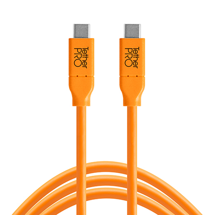 Tether Tools TetherGuard LeverLock Plate & Cable Bundle, Straight USB-C to Straight USB-C, 15' - High Visibility Orange