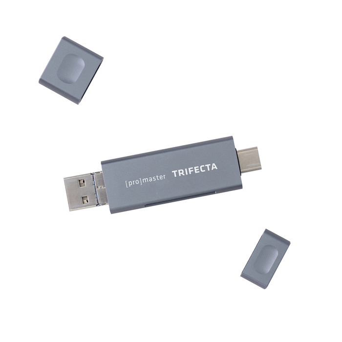 ProMaster Trifecta UHS-I SD & Micro SD Card Reader with USB-C, USB-A & USB Micro-B Connectors