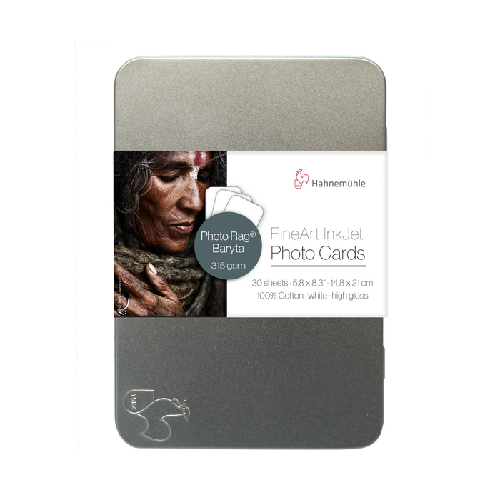 Hahnemühle Photo Rag Baryta Glossy FineArt Photo Cards in Tin Box, 315, A5 5.8" x 8.3" - 30 Cards