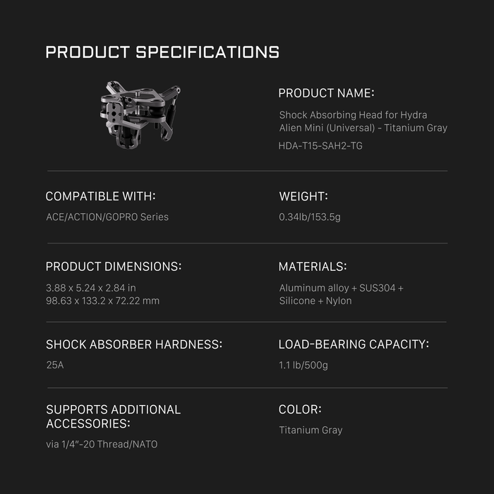 Tilta Shock Absorbing Head for Hydra Alien Mini (Universal) - Titanium Gray