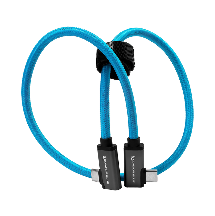 Kondor Blue Dual Right Angle 18" USB-C Braided Cable for 8K Data & Power Delivery - Kondor Blue
