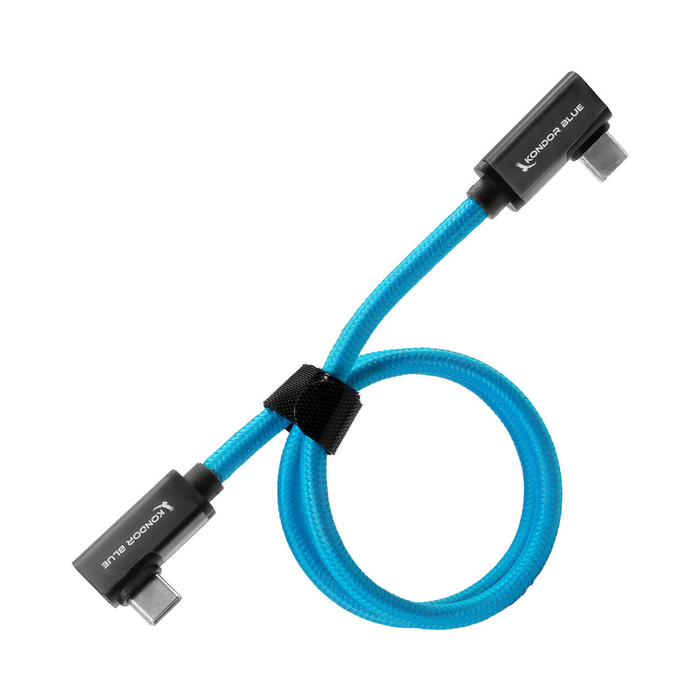 Kondor Blue Dual Right Angle 18" USB-C Braided Cable for 8K Data & Power Delivery - Kondor Blue