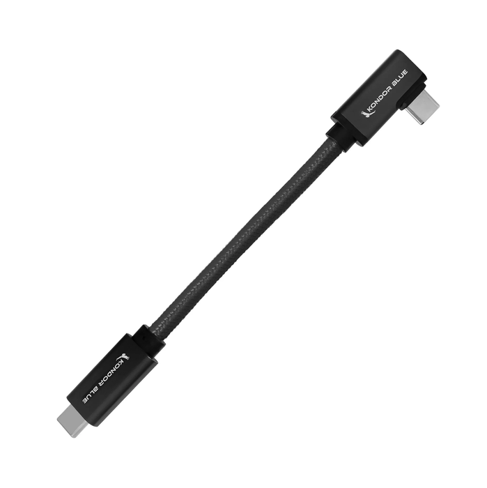 Kondor Blue 6” USB-C 3.2 Right Angle to Straight Angle Blue Cable - Raven Black