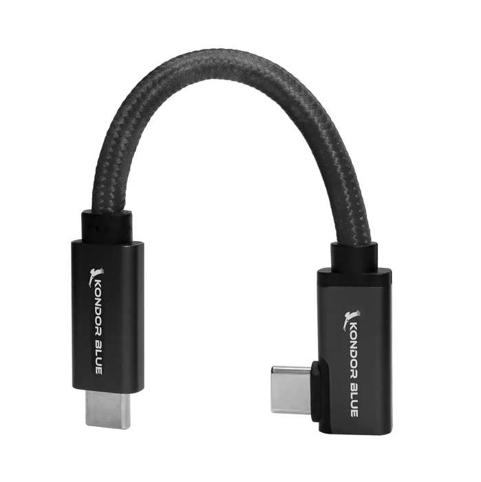 Kondor Blue 6” USB-C 3.2 Right Angle to Straight Angle Blue Cable - Raven Black