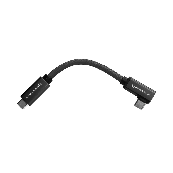 Kondor Blue 6” USB-C 3.2 Right Angle to Straight Angle Blue Cable - Raven Black