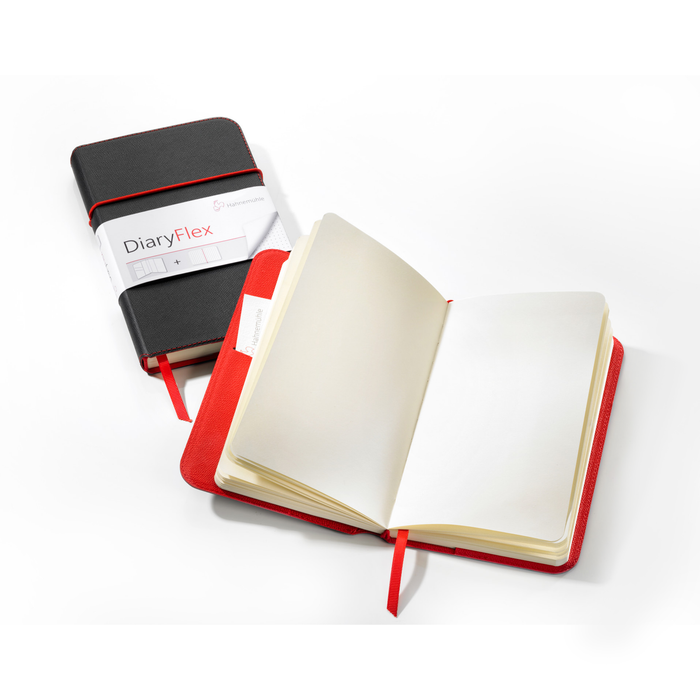 Hahnemühle DiaryFlex Notebook with Plain Pages, 100gsm, 4.5" x 7.5" Portrait, 80 Sheets (160 Pages) - Red Interior with Black Cover