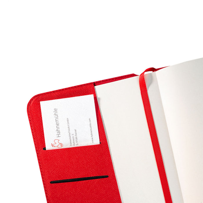 Hahnemühle DiaryFlex Notebook with Plain Pages, 100gsm, 4.5" x 7.5" Portrait, 80 Sheets (160 Pages) - Red Interior with Black Cover