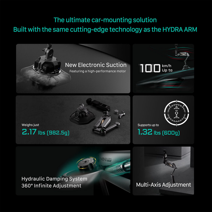 Tilta Hydra Alien Mini Car Mount with Regular Suction Cup - Titanium Gray