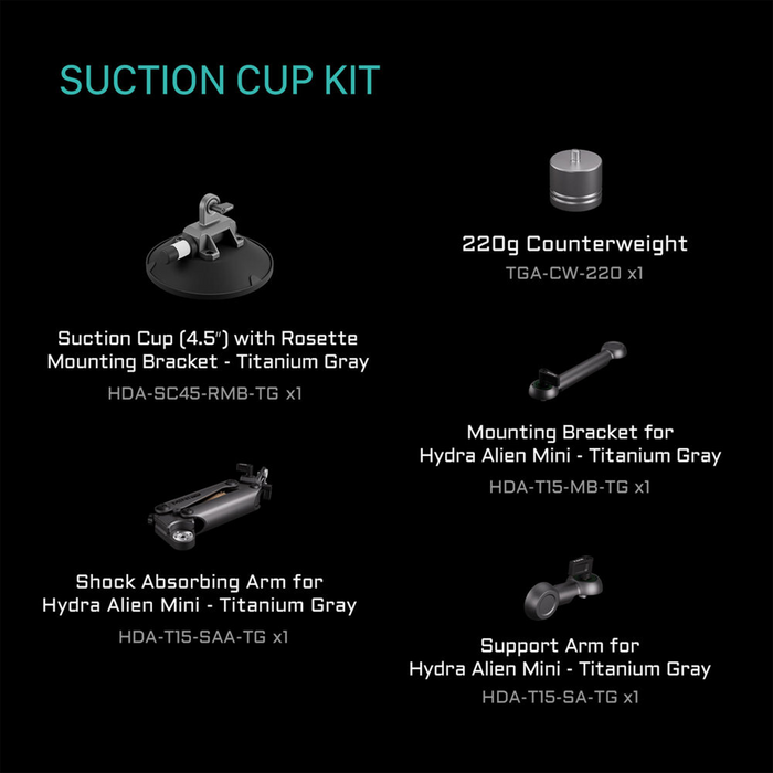 Tilta Hydra Alien Mini Car Mount with Regular Suction Cup - Titanium Gray