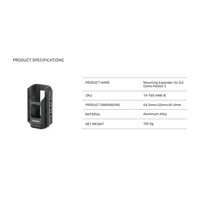 Tilta Accessory Mounting Expander for DJI Osmo Pocket 3 – Black