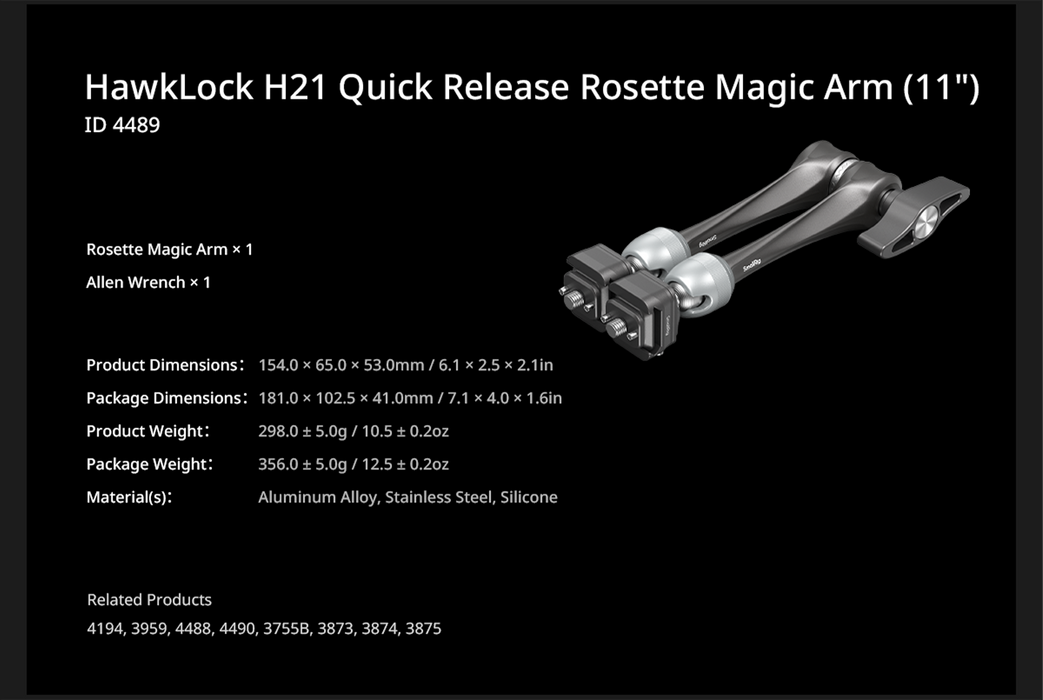 SmallRig HawkLock H21 Quick Release Rosette Magic Arm 7" 4490