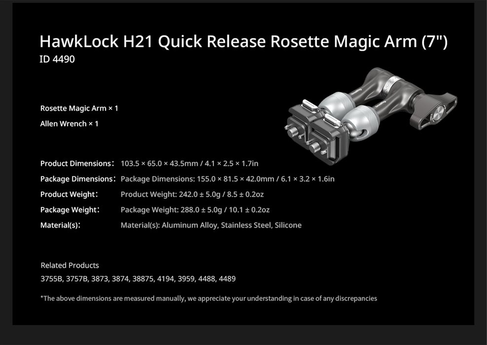 SmallRig HawkLock H21 Quick Release Rosette Magic Arm 7" 4490