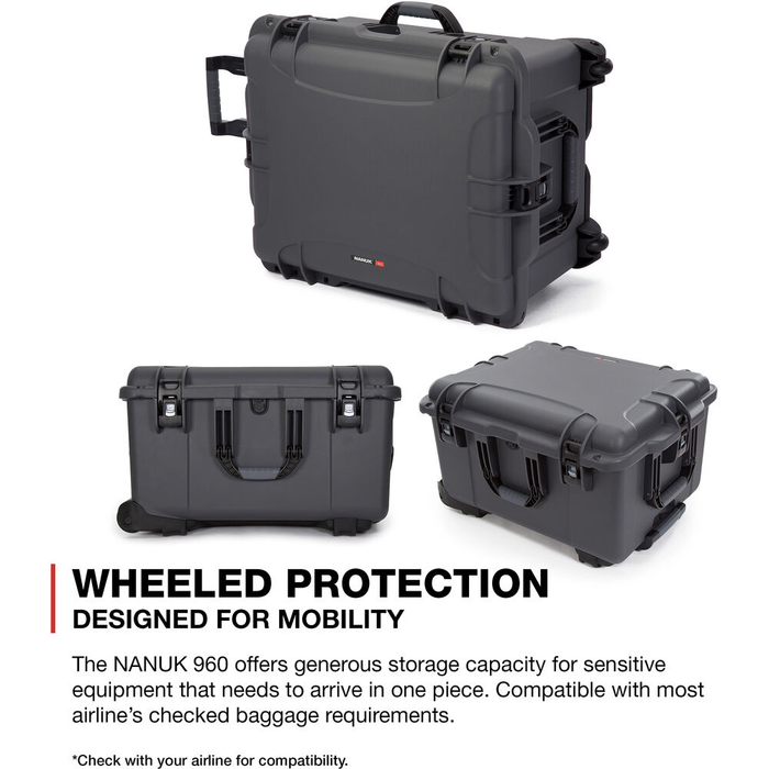 Nanuk 960 Wheeled Protective Case with Padded Dividers & Lid Foam - Graphite