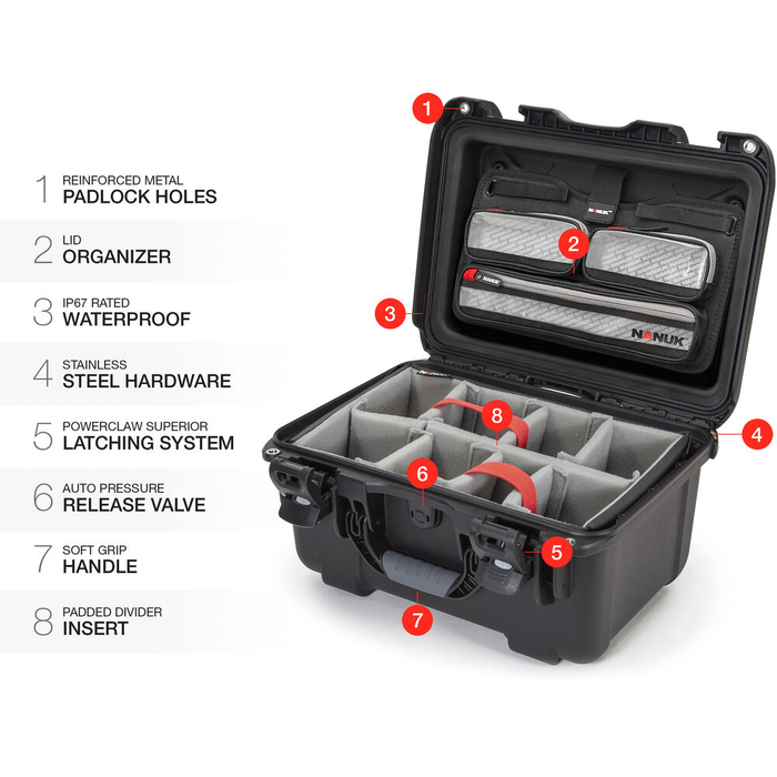Nanuk 918 Medium-Series Pro Photo Kit Protective Case with Padded Dividers & Lid Organizer - Black