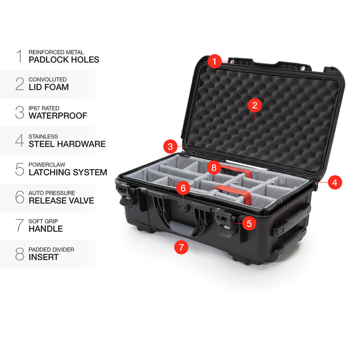 Nanuk 935 Heavy Duty Wheeled Protective Case with Padded Dividers & Lid Foam - Black