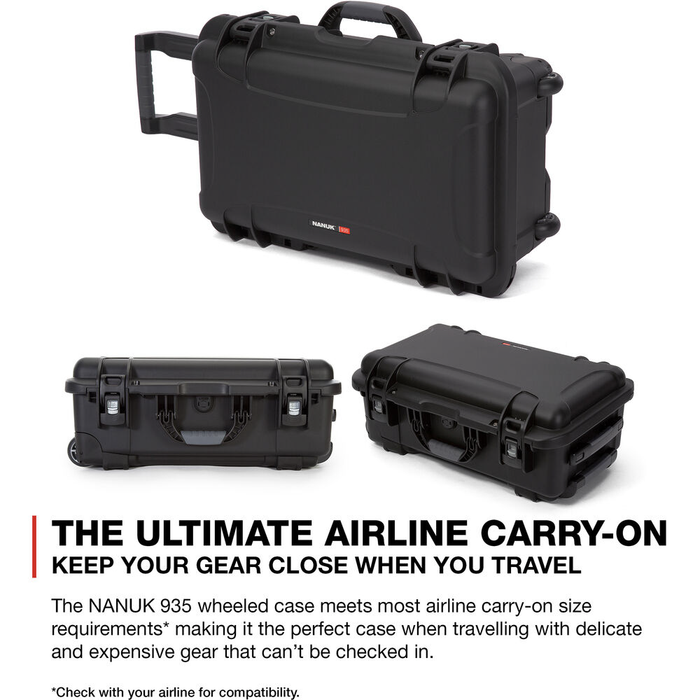 Nanuk 935 Heavy Duty Wheeled Protective Case with Padded Dividers & Lid Foam - Black
