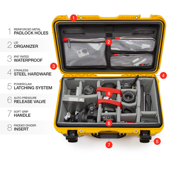 Nanuk 935 Wheeled Pro Photo Kit Protective Case with Padded Dividers & Lid Organizer - Yellow