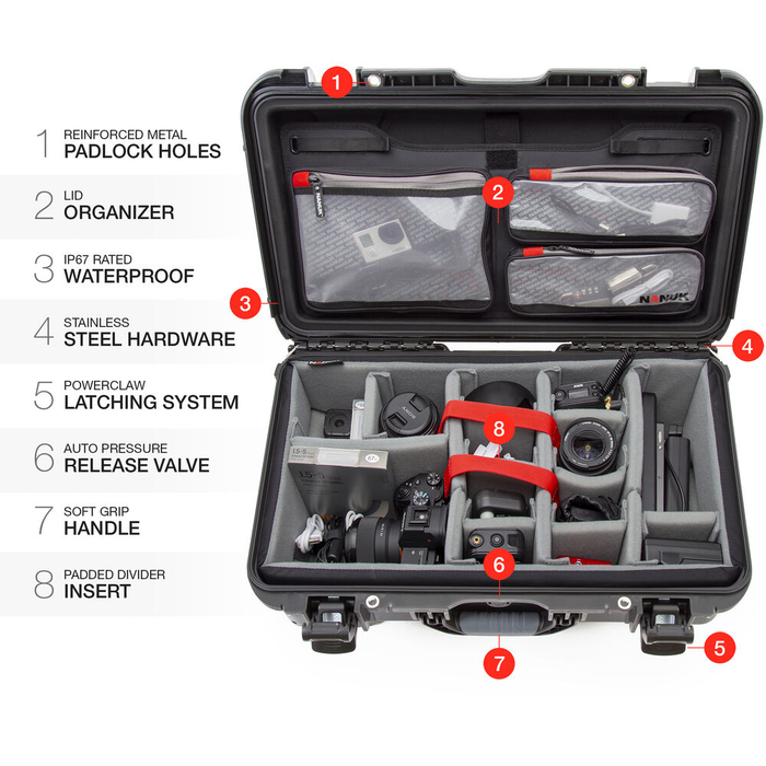 Nanuk 935 Wheeled Pro Photo Kit Protective Case with Padded Dividers & Lid Organizer - Sage