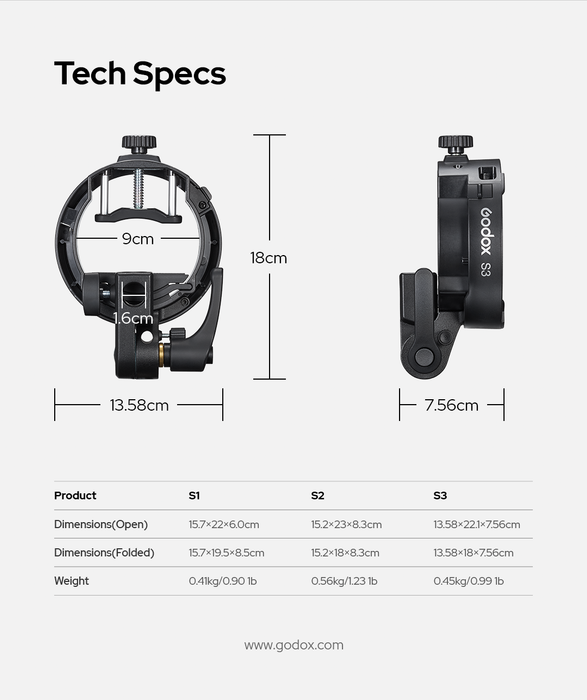 Godox S3 Speedlite Bracket (Bowens Mount)