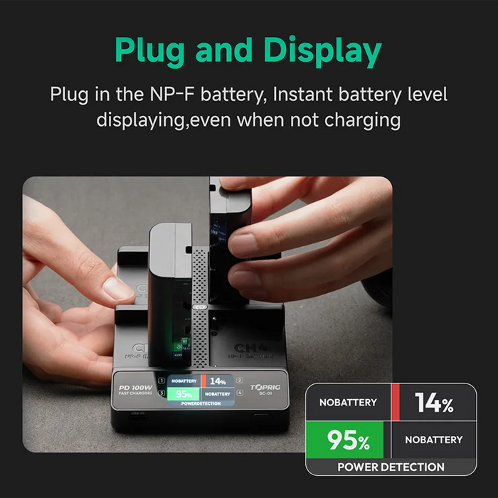 Accsoon TopRig 100W 4-Bay NP-F Fast Charger Kit with 100W PD Cable & 100W Power Adapter