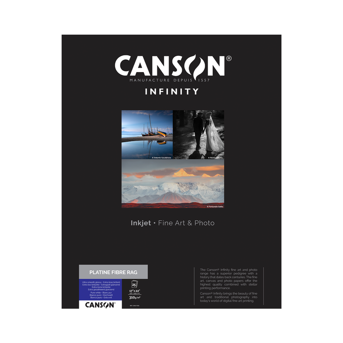 Canson Infinity Platine Fibre Rag Satin Inkjet Paper, 310 gsm, 17 x 22" - 25 Sheets