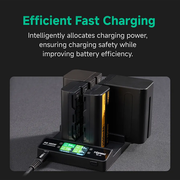 Accsoon TopRig 100W 4-Bay NP-F Fast Charger Kit with 100W PD Cable & 100W Power Adapter