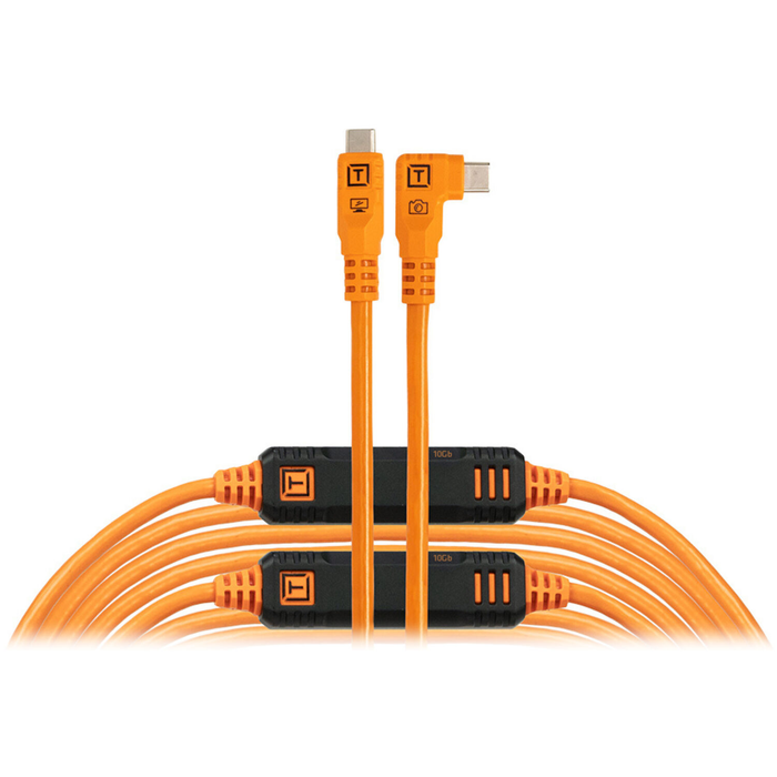 Tether Tools TetherPro Optima 10G USB-C Straight to Right-Angle Cable, 31' (9.4m) - High-Visibility Orange