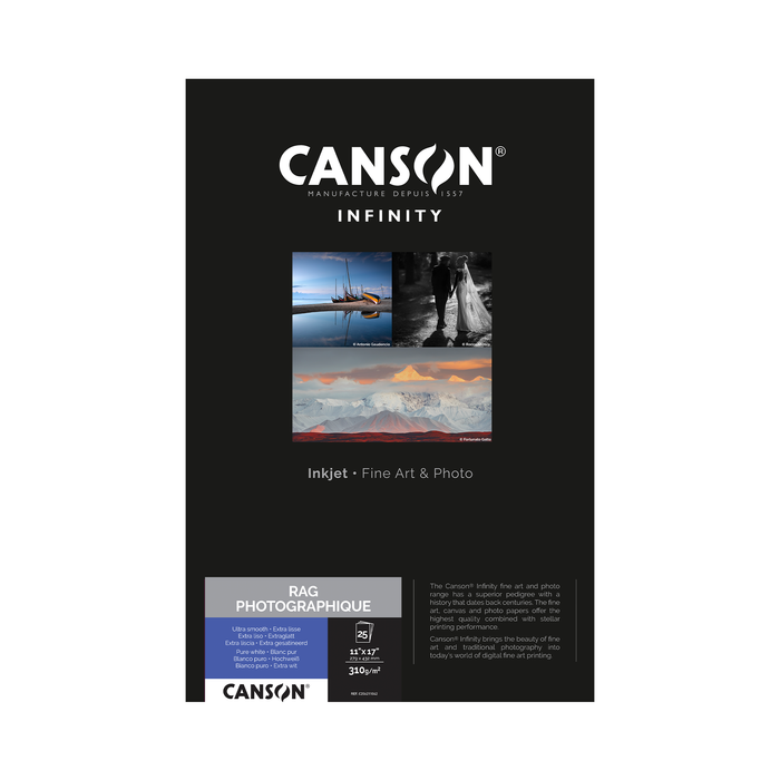 Canson Infinity Rag Photographique Matte Inkjet Paper, 310 gsm, 11 x 17" - 25 Sheets