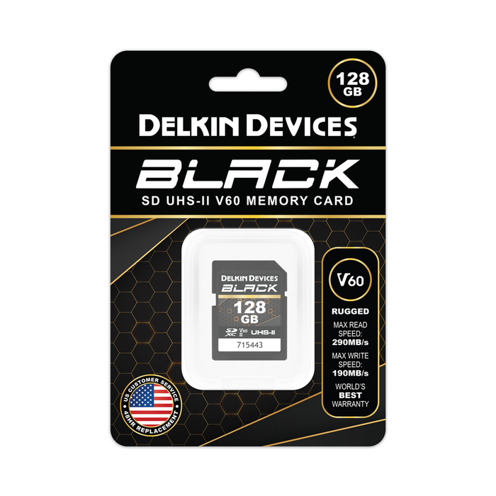 Delkin Devices 128GB BLACK UHS-II V60 SDXC Memory Card