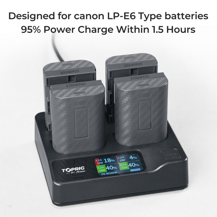 Accsoon TopRig 100W 4-Bay LP-E6 Fast Charger