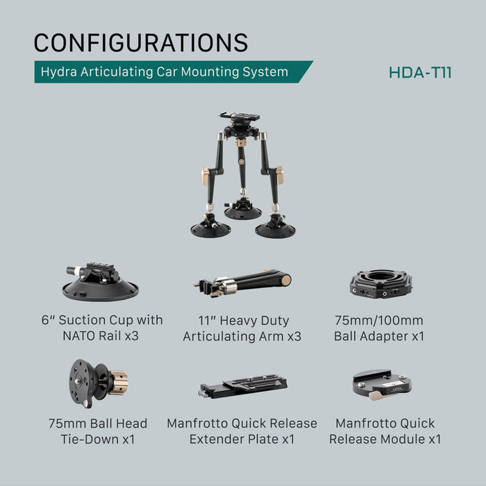 Tilta Hydra Articulating Car Mounting System with Regular Suction Cups