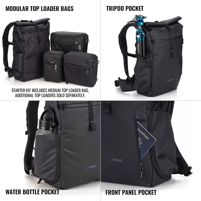 Shimoda Side Street 28 Backpack Starter Kit with Medium Modular Top Loader - Anthracite Black