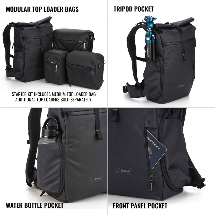 Shimoda Side Street 22 Backpack Starter Kit with Medium Modular Top Loader - Anthracite Black
