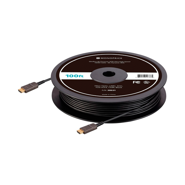 Monoprice 8K Ultra High Speed Fiber Optic HDMI Cable, 100' - Black