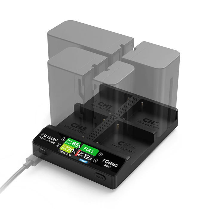 Accsoon TopRig 100W 4-Bay NP-F Fast Charger Kit with 100W PD Cable & 100W Power Adapter