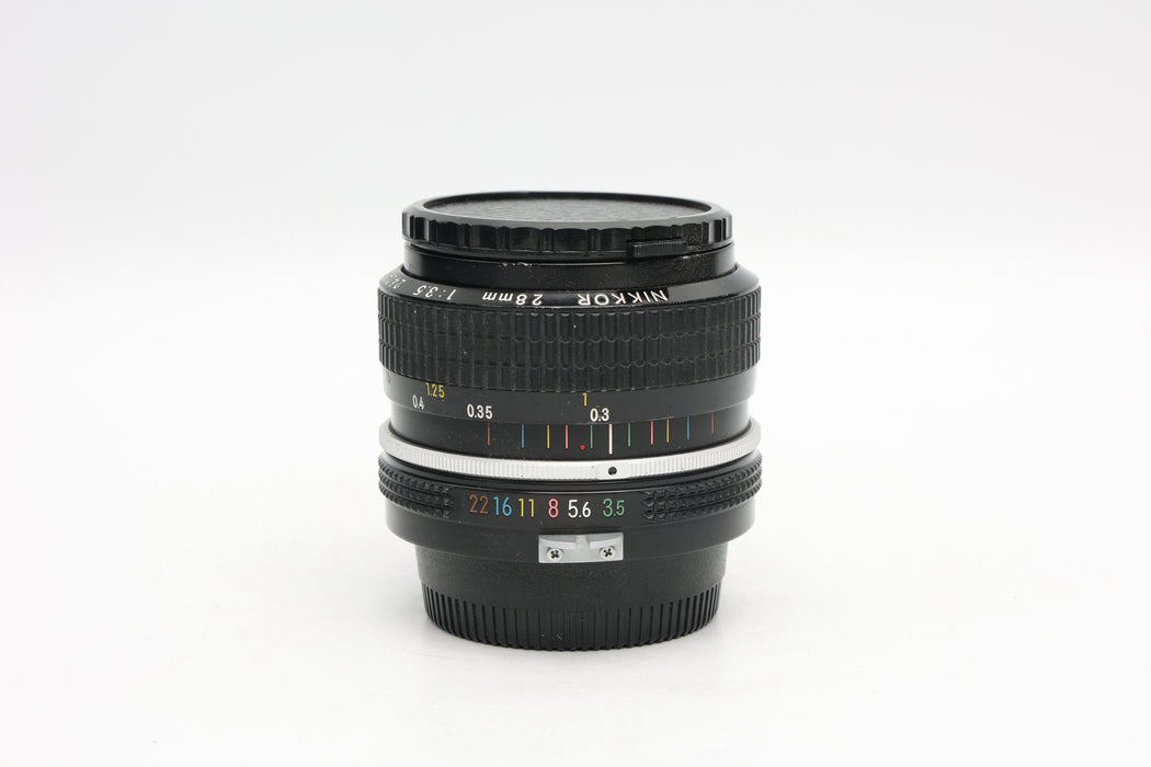 Used Nikon 28mm F3.5 Non AI (F) Scratch Front Element and bent filter ring