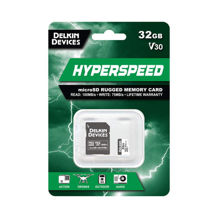 Delkin Devices 32GB HYPERSPEED UHS-I (U3/V30) microSDHC Memory Card with SD Adapter, 2-Pack