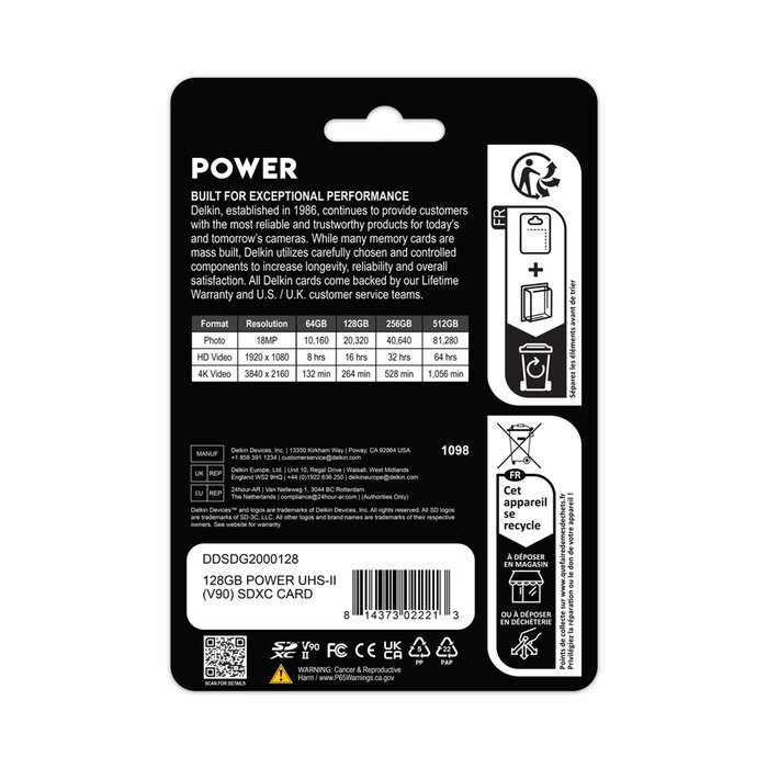 Delkin Devices 128GB POWER UHS-II (U3/V90) SDXC Memory Card