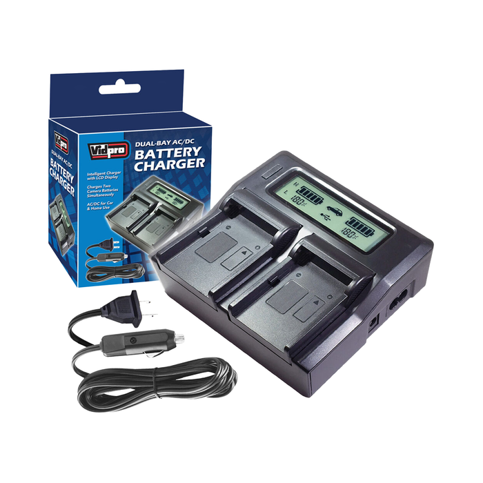Vidpro DC-24 Dual-Bay AC/DC LCD Battery Charger for Canon BP-800 Series
