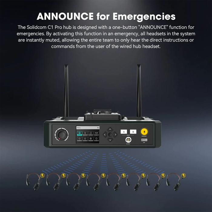 Hollyland Solidcom C1 Pro-Hub8S ENC 9-Person Full-Duplex Wireless Intercom System with Hub (1.9 GHz)