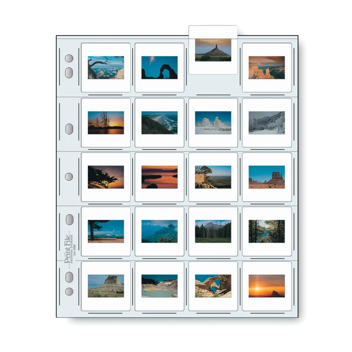 Print File 2×2-20HB Heavyweight Archival Slide Pages for 35mm Mounted Transparencies (Holds 20 Individual Frames) - 100 Pack