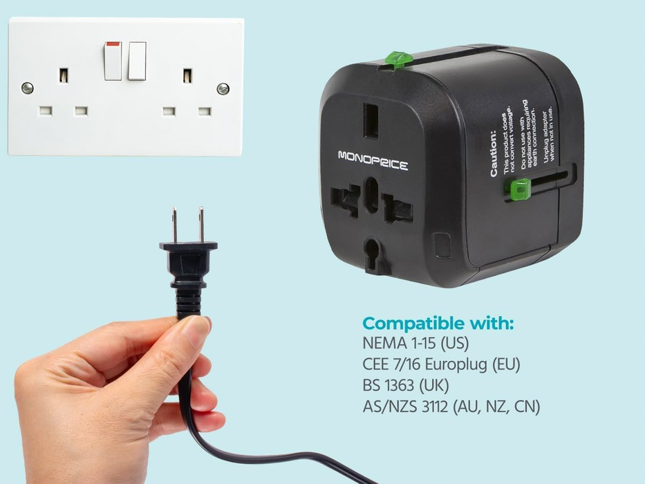 Monoprice Compact Cube Universal Travel Adapter - Black