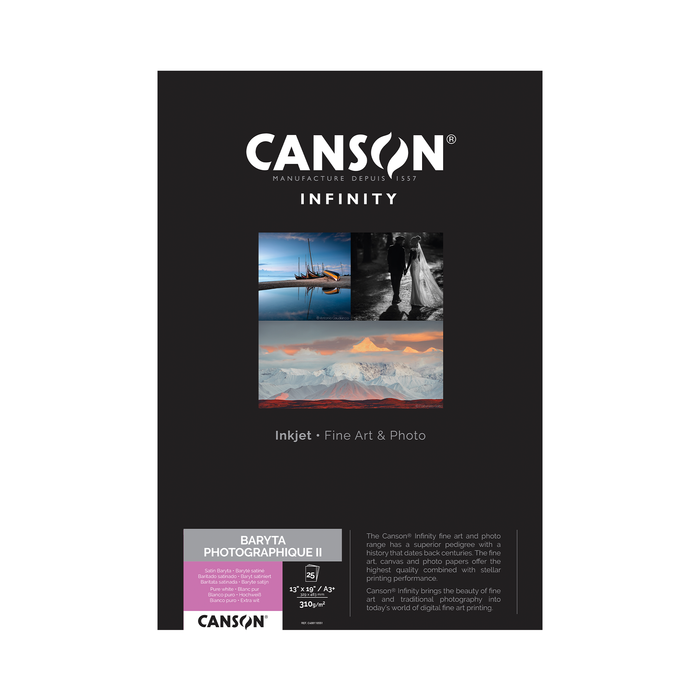 Canson Infinity Baryta Photographique II Satin Inkjet Paper, 310 gsm, 13 x 19" - 25 Sheets