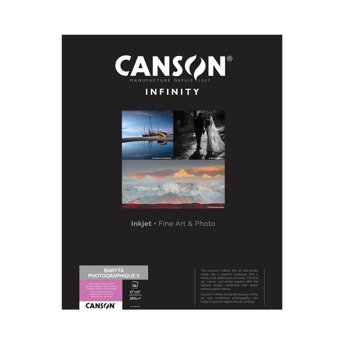 Canson Infinity Baryta Photographique II Satin Inkjet Paper, 310 gsm, 17 x 22" - 25 Sheets